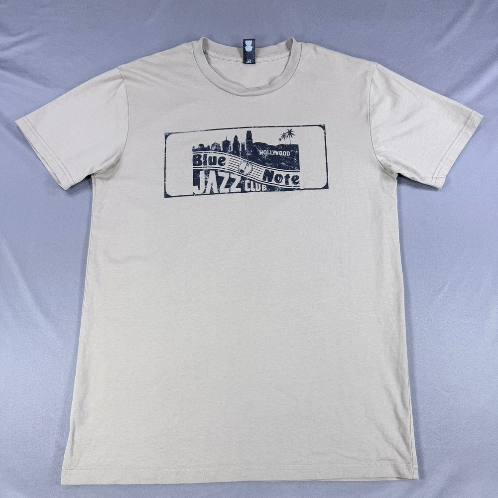 AS Colour Blue Note Jazz Club Mens Size M Tan Graphic Tee Hollywood Music Casual